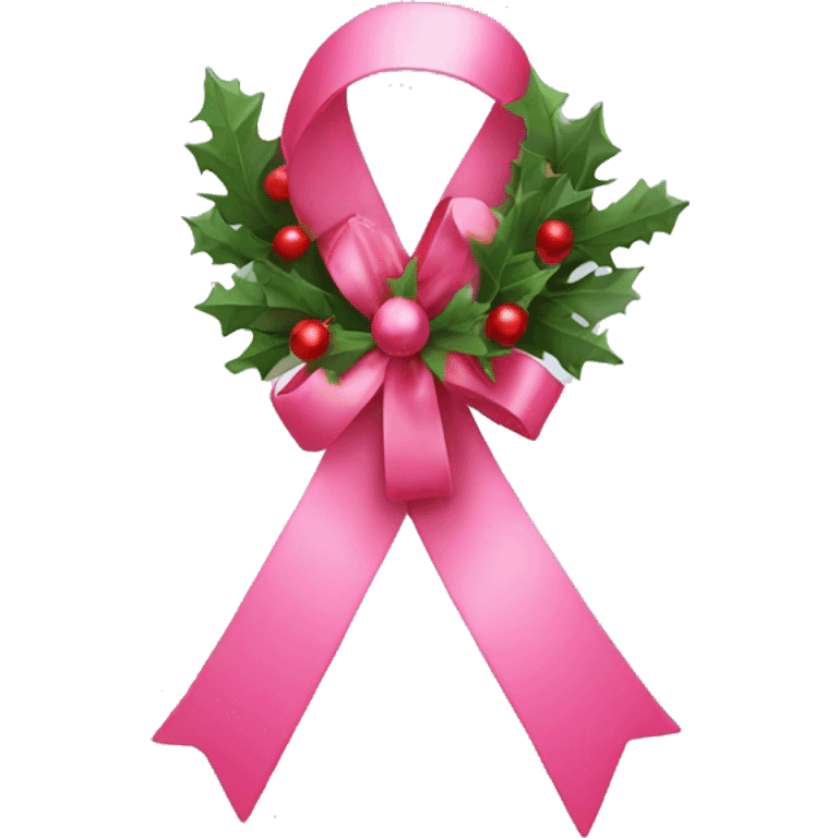 pink ribbon decorated with Christmas decor emoji