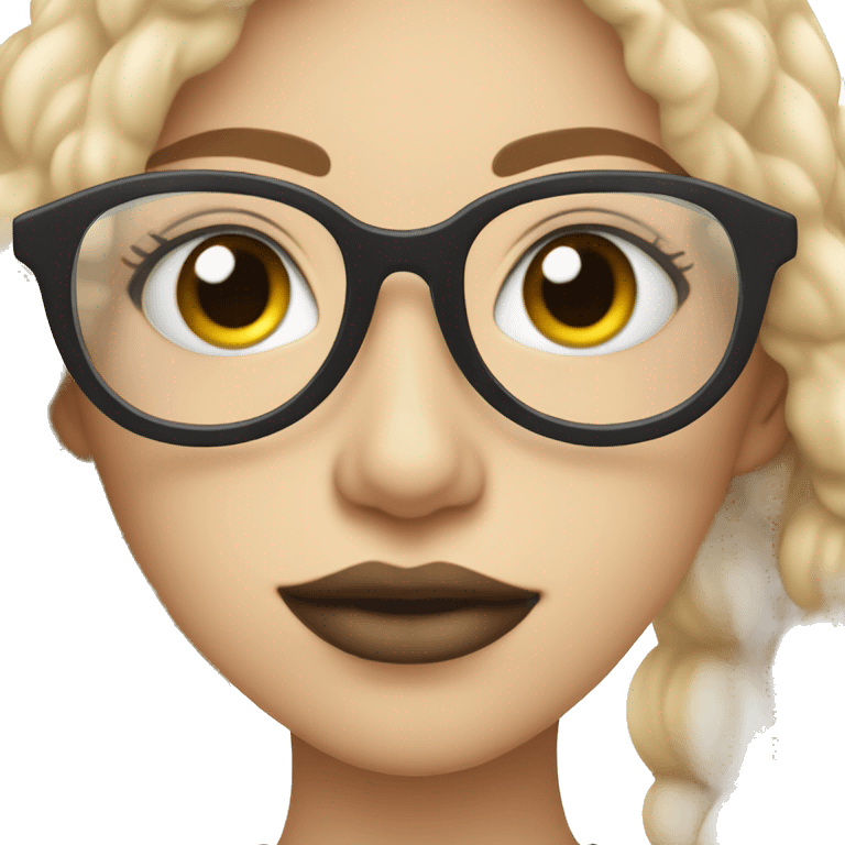 Clean girl with hair in clad lip lip gloss and black glasses on emoji