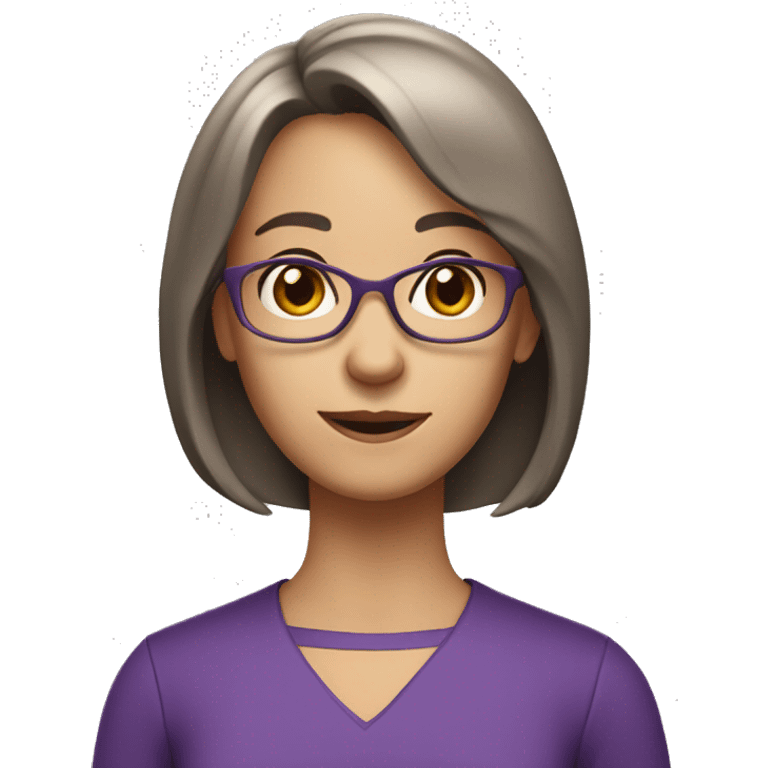 older girl teacher with straight short brown hair and bang purple shirt emoji