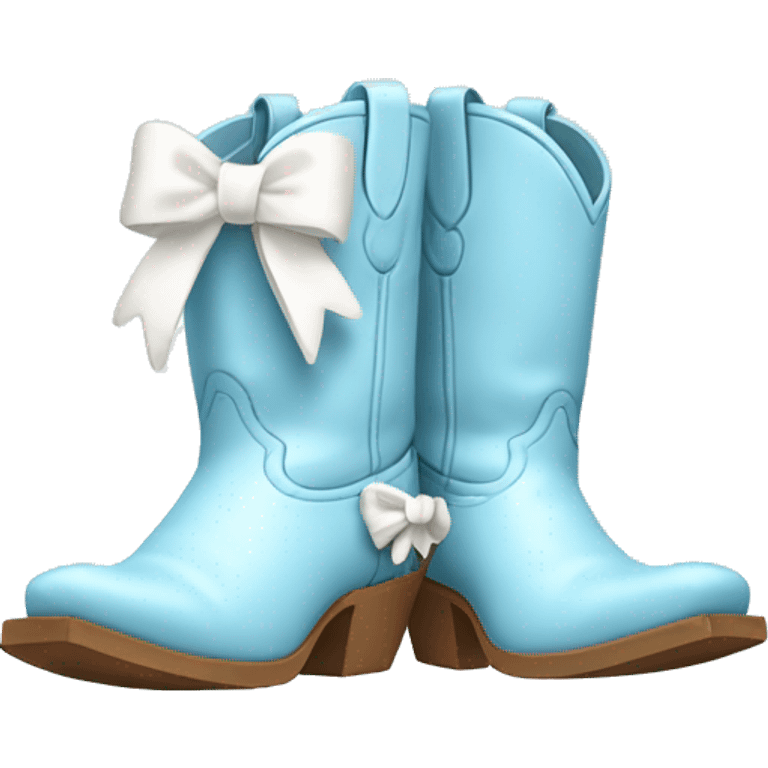 Pair of pastel light blue cowboy boots and two little white bows emoji