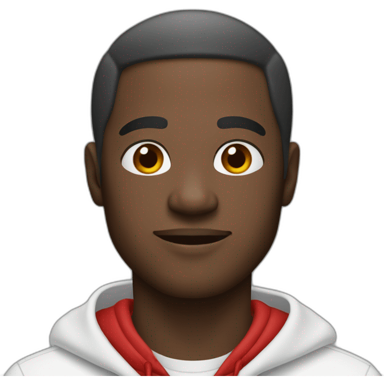 black man in white collared shirt and red hoodie emoji