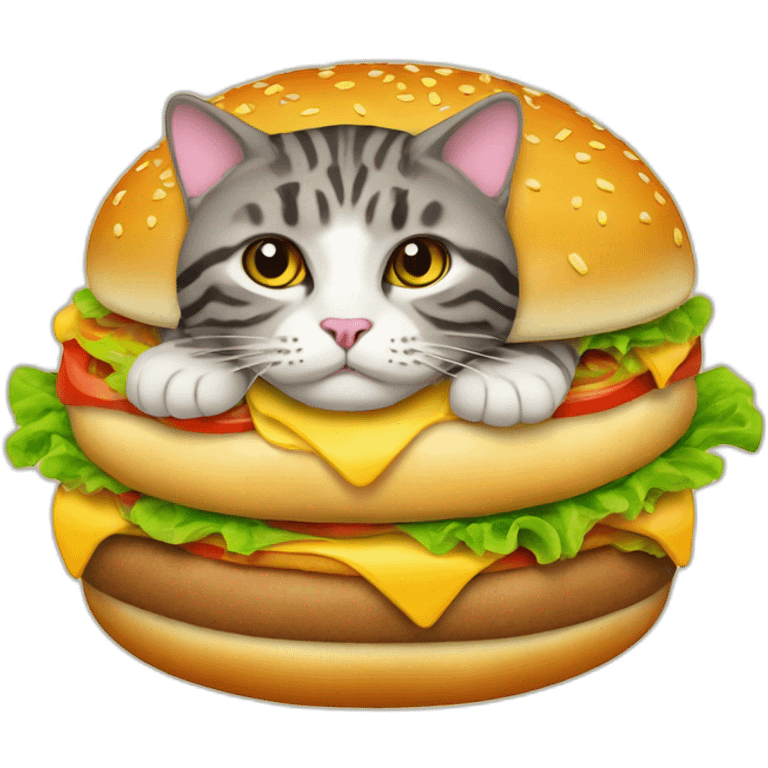 heavy cat floating on a giant cheeseburger emoji