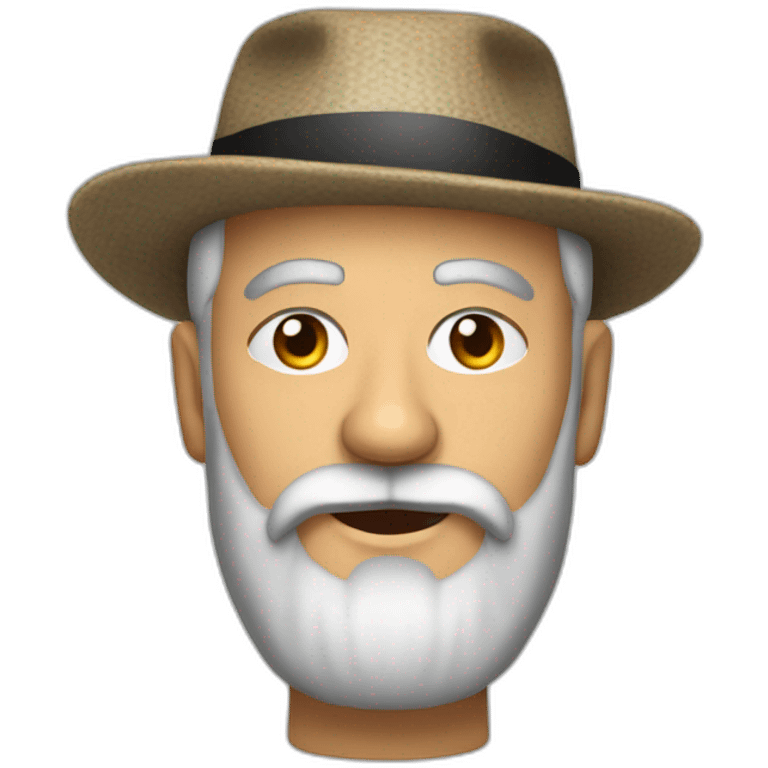 A grandfather with a black dappled beard with a cyber voice on the right side of his hat. emoji