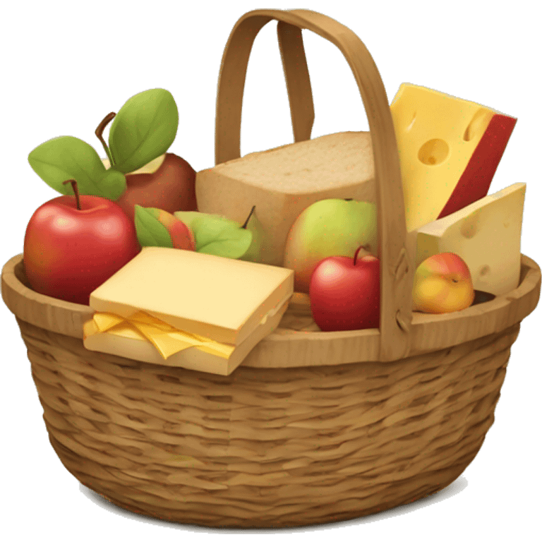 A woven picnic basket packed with fall goodies like apples, cheese, and sandwiches. emoji