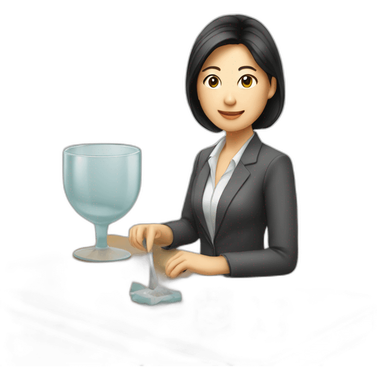 Business glass asian woman wearing craft making slide emoji