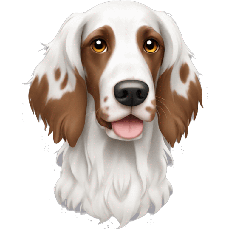 White and brown english setter with complete Brown ears  emoji