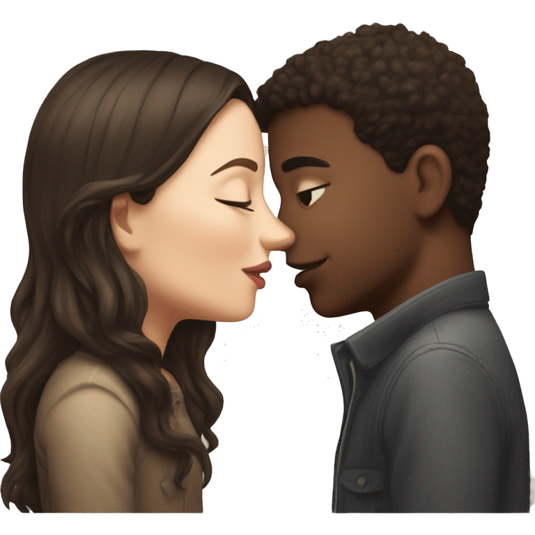 A brunette boy and a pale brunette girl kissing emoji