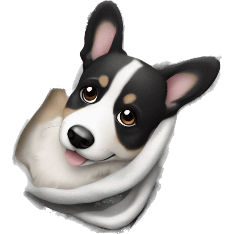 Black-white puppy corgi cardigan in a blanket emoji