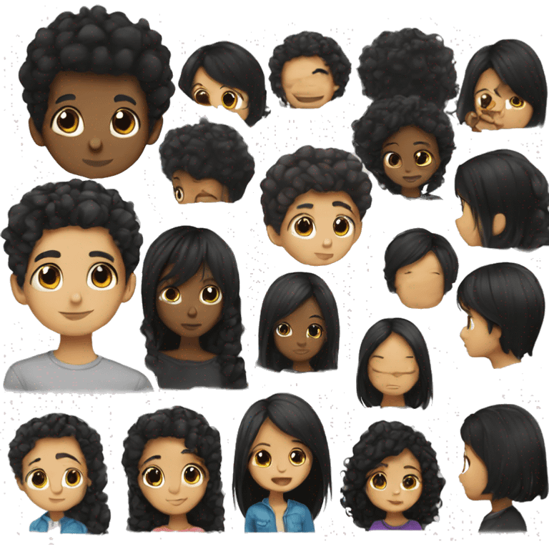 Boy black hair kissing black hair girl emoji