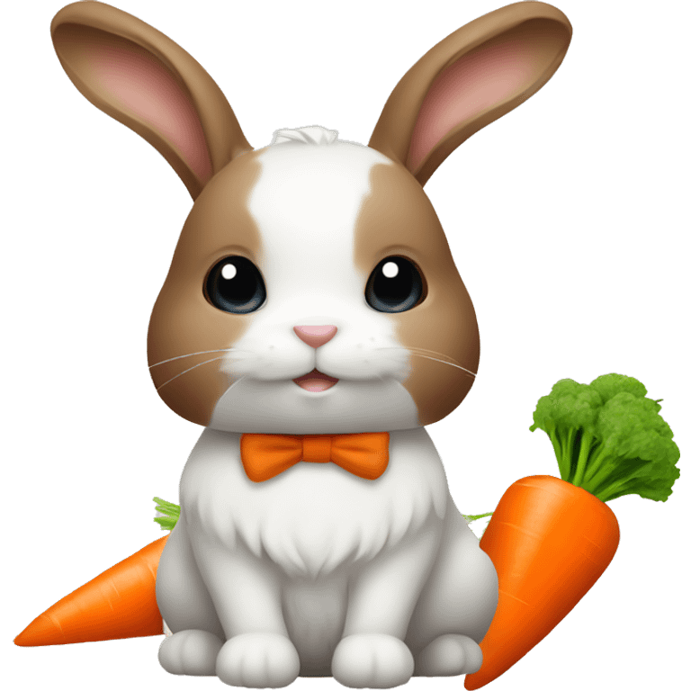 White and brown Bunny with a carrot emoji