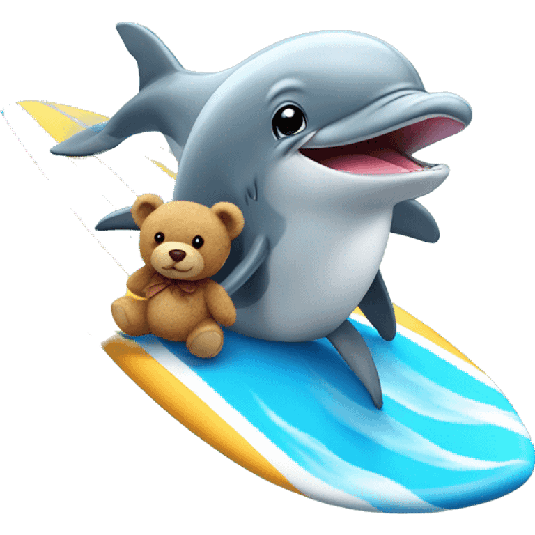 dolphin on surfboard with a teddy bear emoji