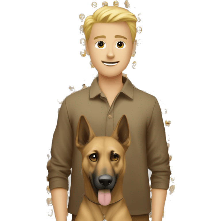 garçon blond fait câlin a un malinois emoji