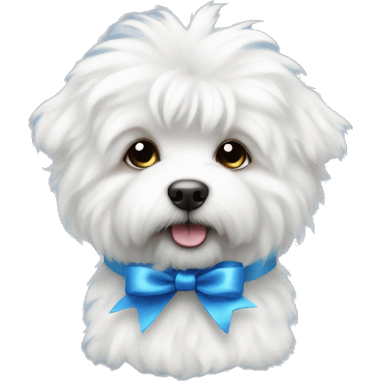 White fluffy bishon frize cute dog whit blue ribbon  emoji