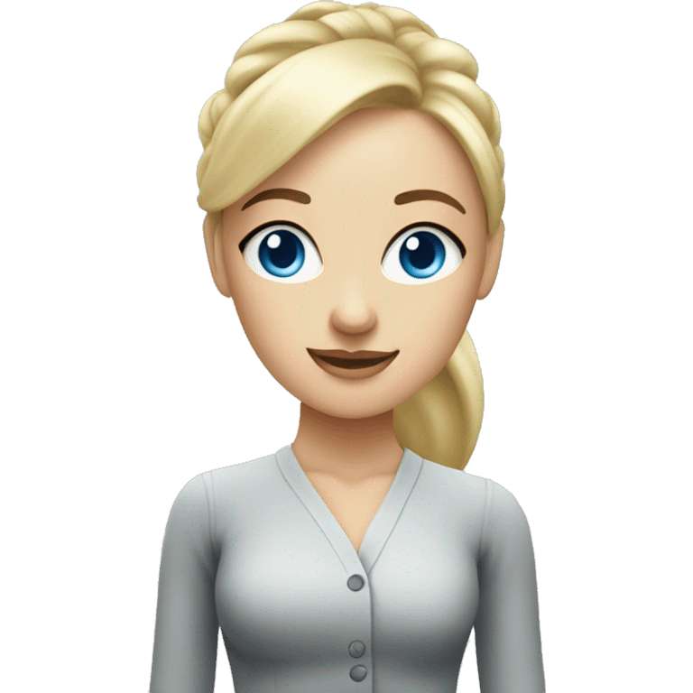 blue eyed blonde therapist with hair in bun and bangs hanging down emoji