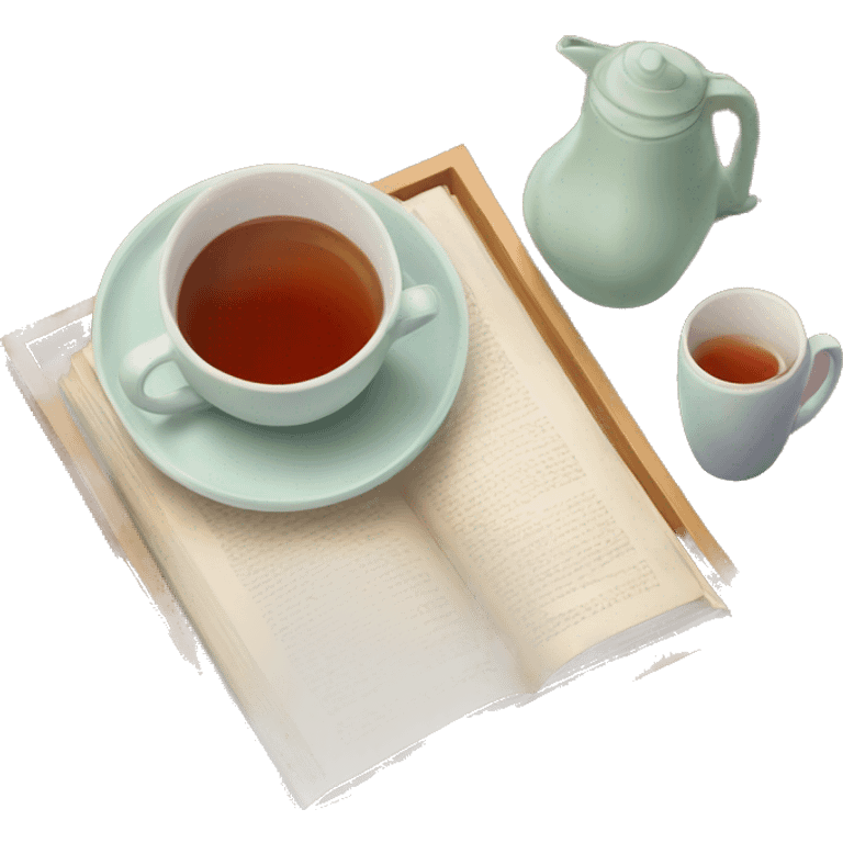 tray with book and cup of tea on it emoji