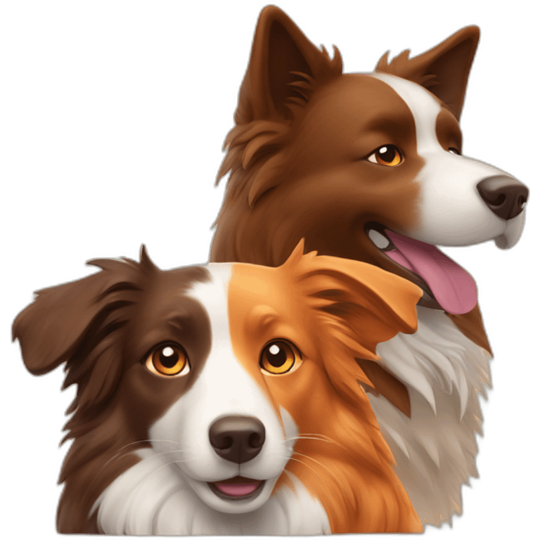 brown border collie dog and fluffy orange cat emoji