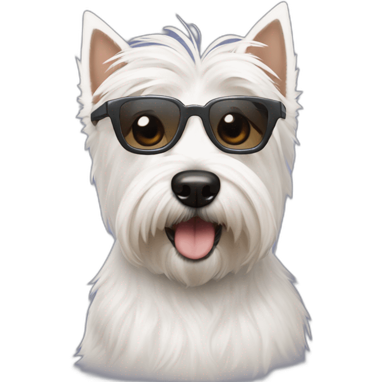 Perro westie con un hombre con pelo de punta y gafas emoji