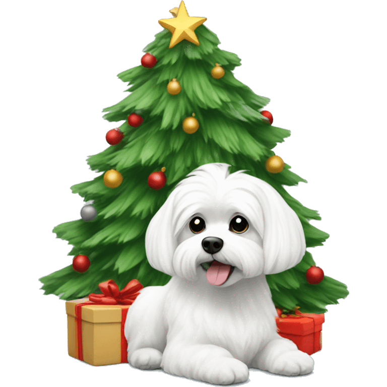  white maltese dog and Christmas tree emoji