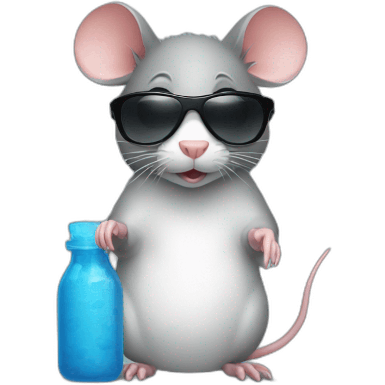 Rat wearing sunglasses with a plastic bag of pills emoji