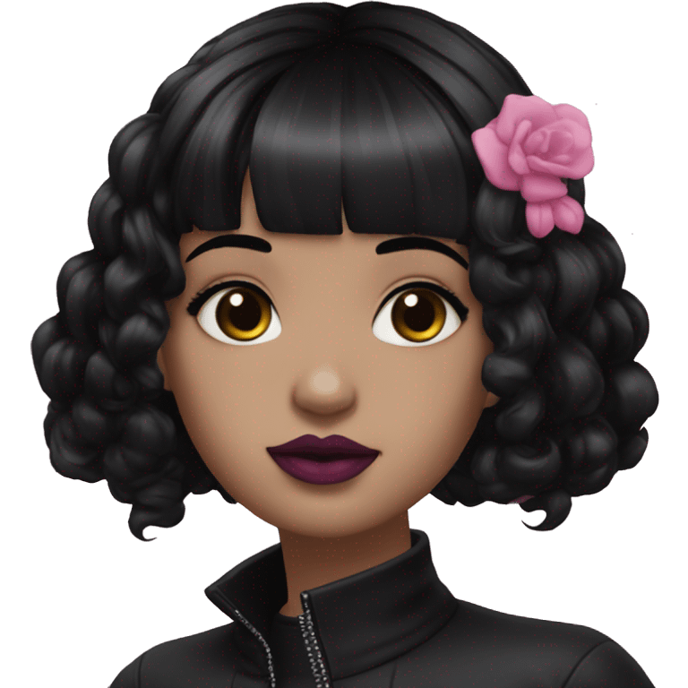 girl goth middle length black hair with pink lipstick  emoji