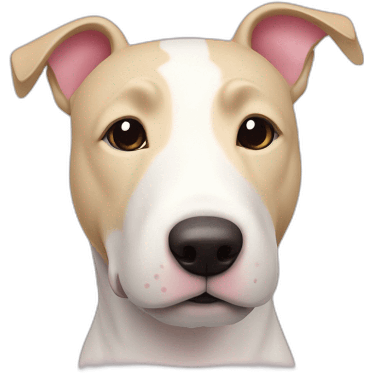 White bull terrier cross with light tan patch and pink nose emoji