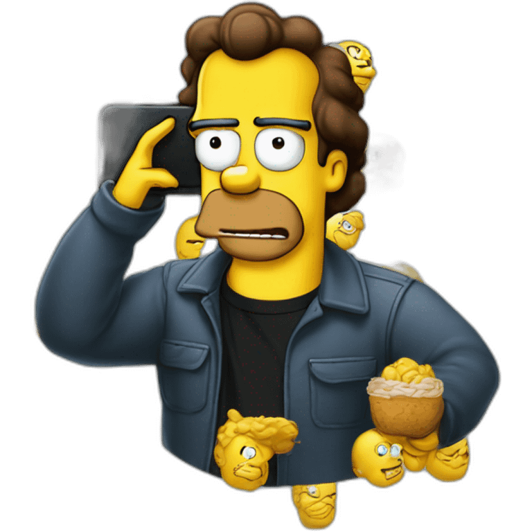 Les Simpson qui regarde un écran de téléphone avec le logo tiktok derrière emoji