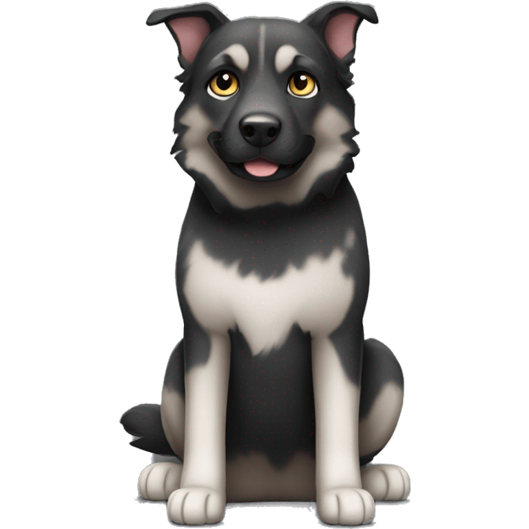 Black adult shepard dog and grey tabby cat  emoji