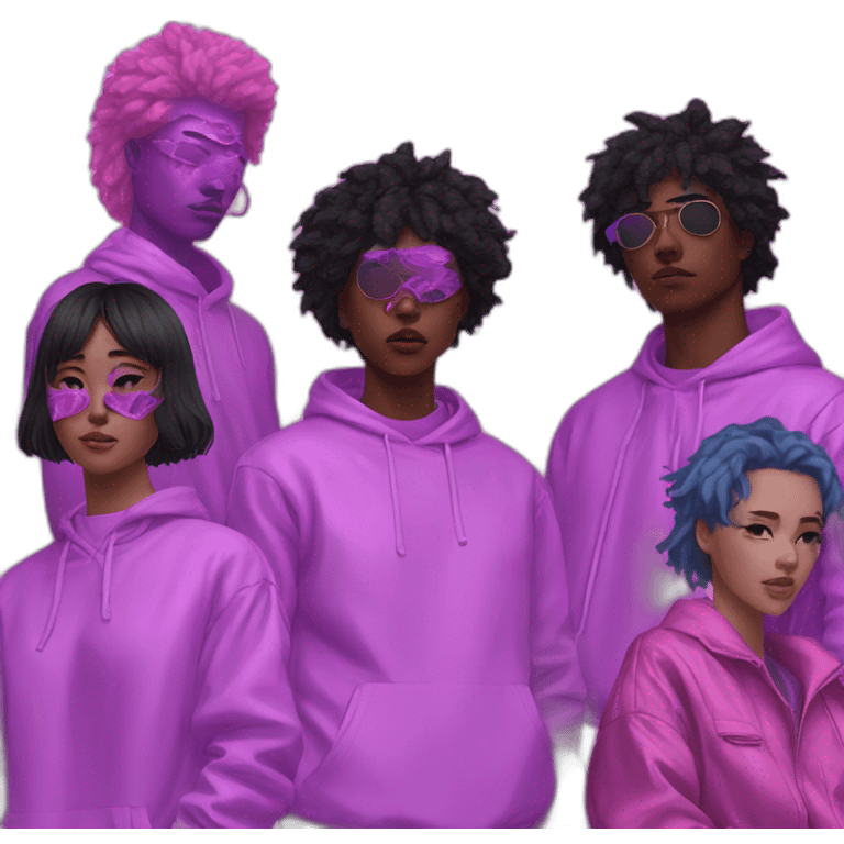 Vaporwave group of people with scars emoji