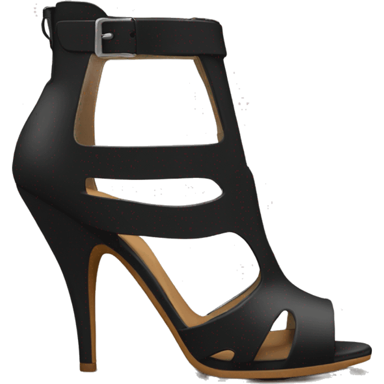 Realistic front facing pair of black peep toe strap cut out high heel bootie boots.  emoji