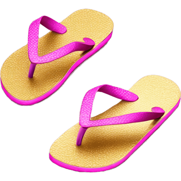 Realistic metallic gold hot pink gradient pair of summer flip flops isolated. emoji