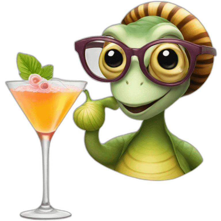 Female snail with glasses drinking a cocktail emoji