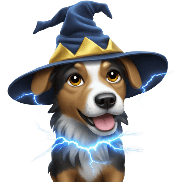 Dog with wizard hat and lightning storm  emoji