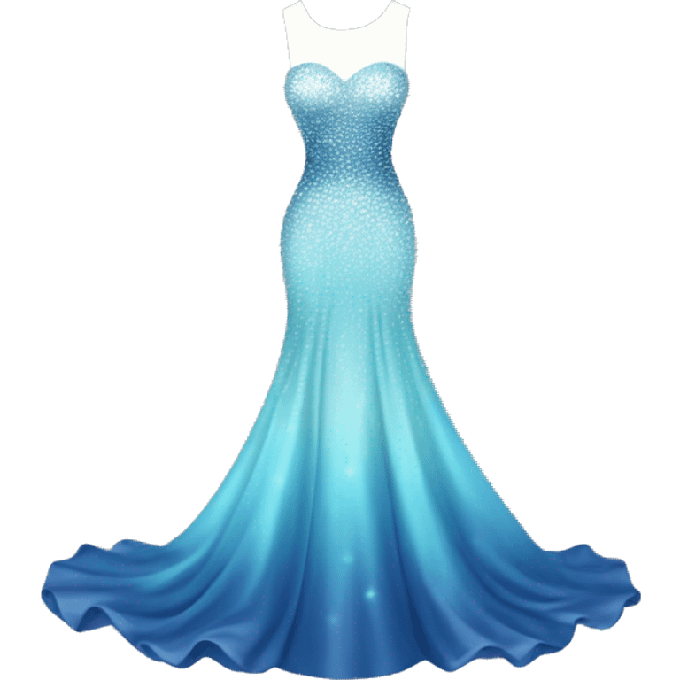 Realistic isolated long pastel blue formal party dress with gradient shiny sparkling navy blue diamonds on it. emoji