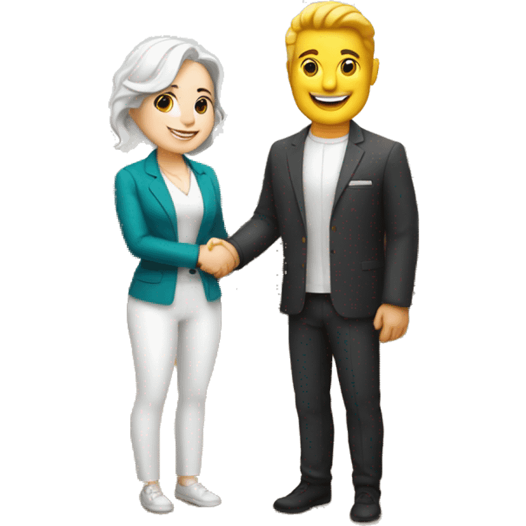 restaurant owner with white skin, and blogger with white skin, shaking hands in great detail emoji