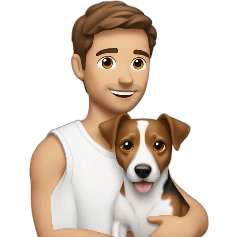 Brown haired Man with jack russell terrier dog emoji