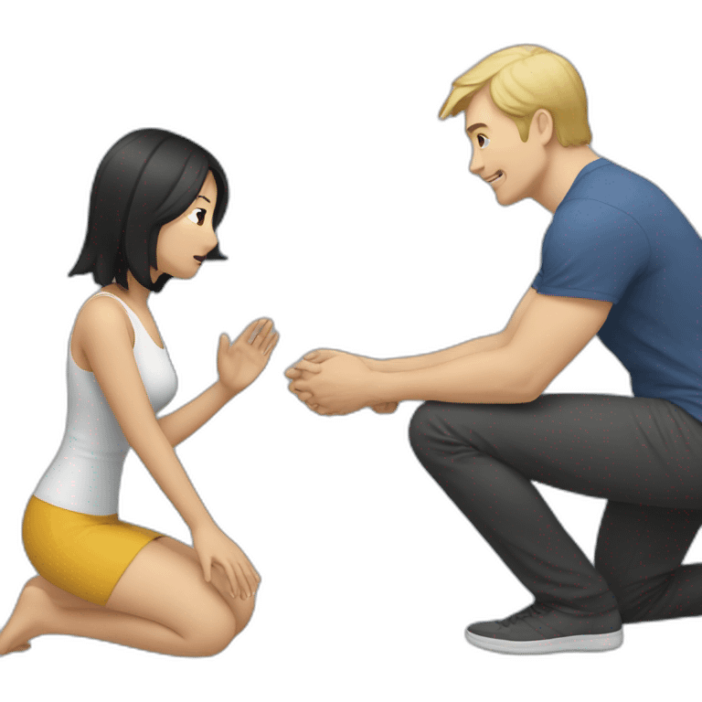 asian woman kneeling in front of a white man emoji