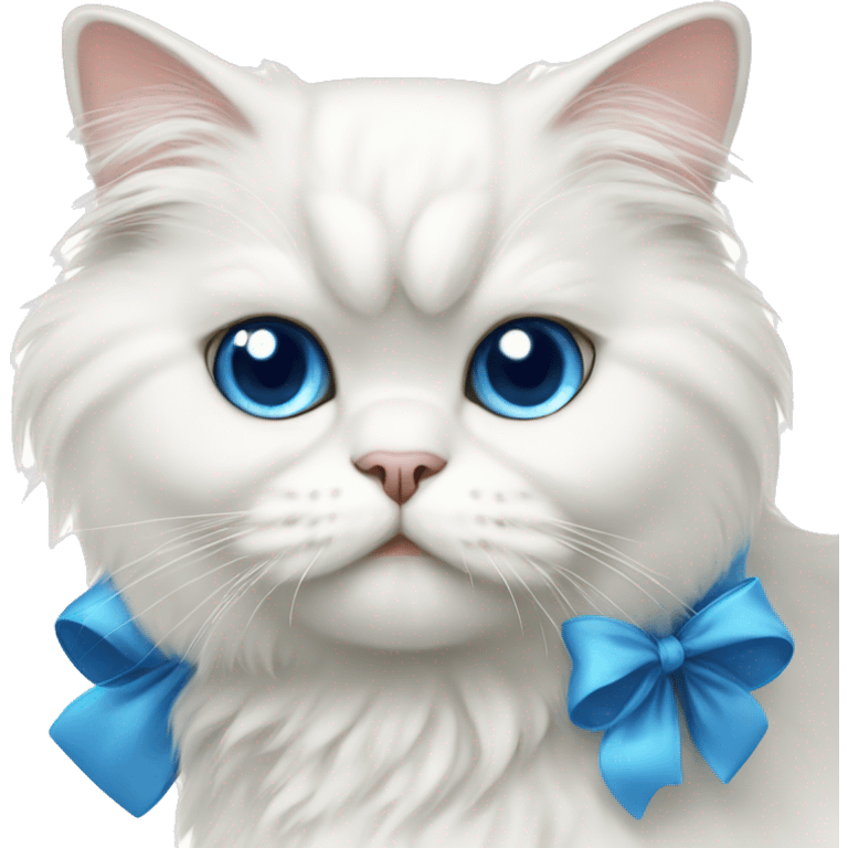 White Persian cat with blue eyes and bow emoji