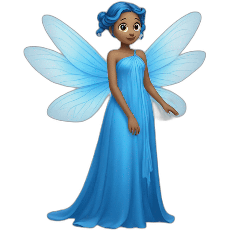 A blind fairy with long blue dress and big blue wings emoji