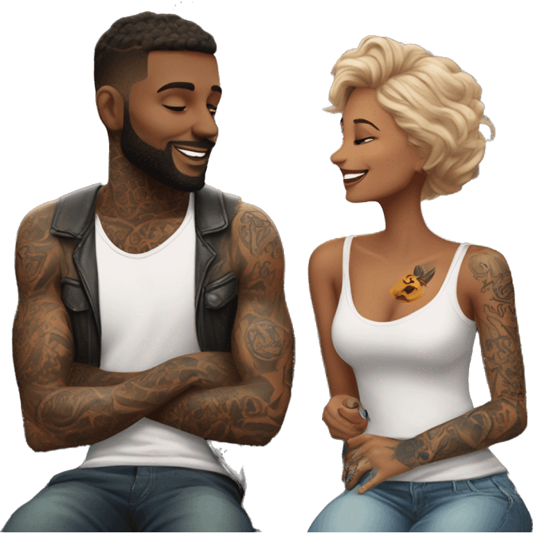 Romantic movie theater date for beautiful tattooed couple emoji