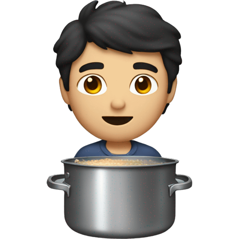 Dark hair Male stirring a stock pot emoji