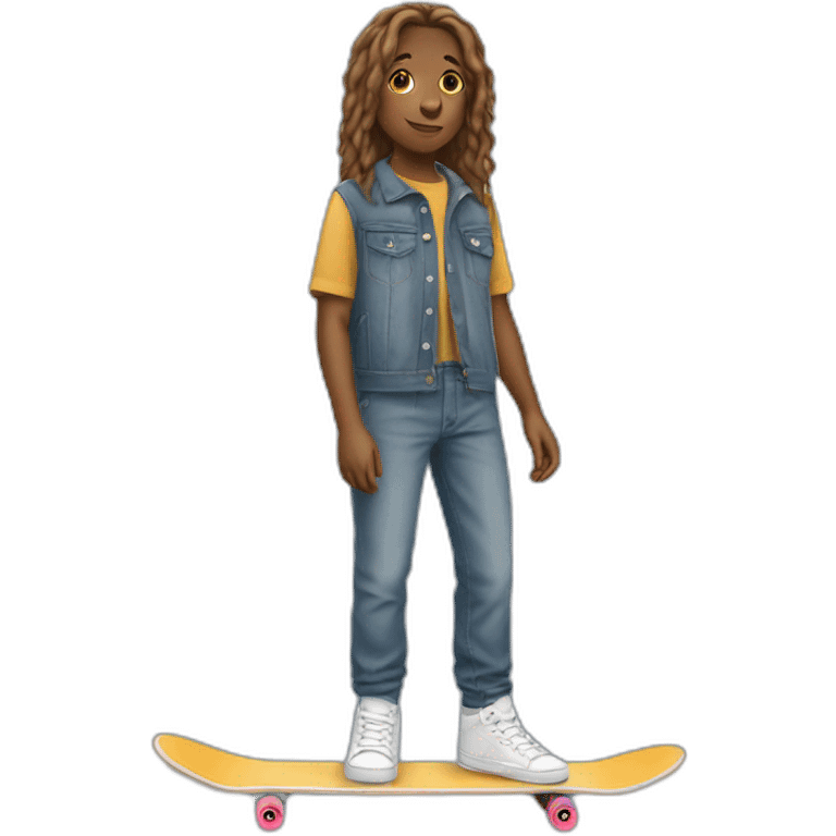 make a emoji of a teenage with wearing a baggy jean with a skateboard emoji