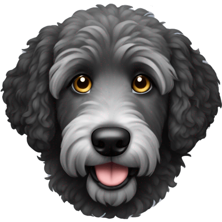 Black with gray golden doodle with black ears  emoji