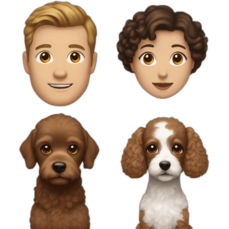 A white man with light brown hair, a white woman with dark brown hair and a toy poodle with brown hair emoji