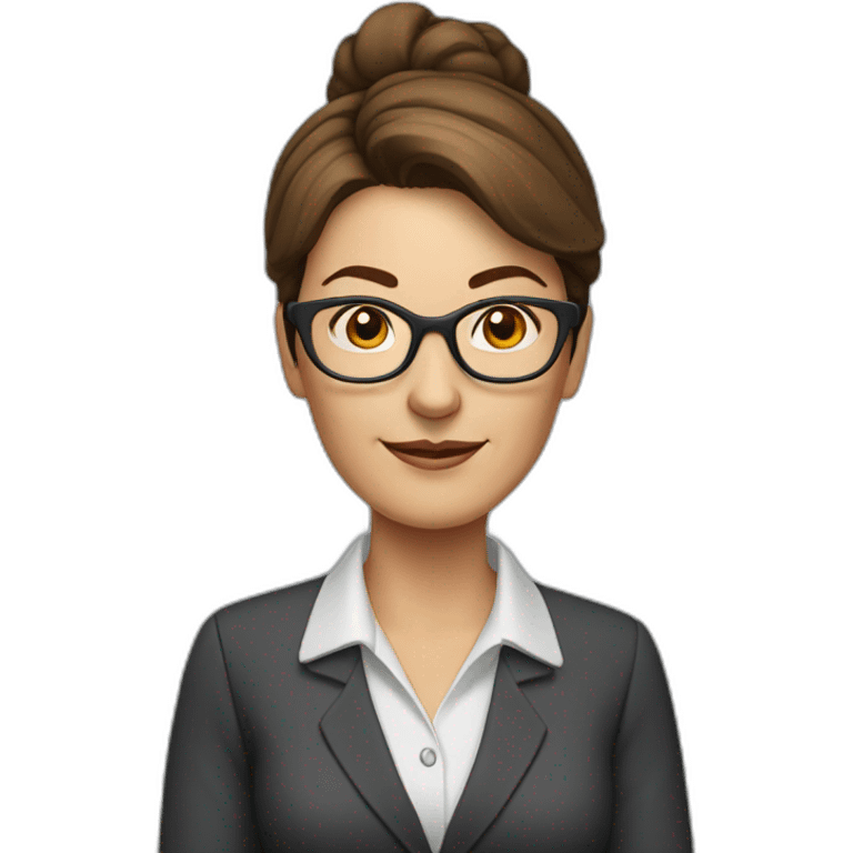 middle-aged accounting woman with brown midhair in a bun and glasses emoji