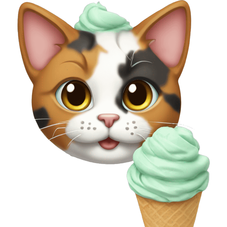 calico cat with mint icecream  emoji