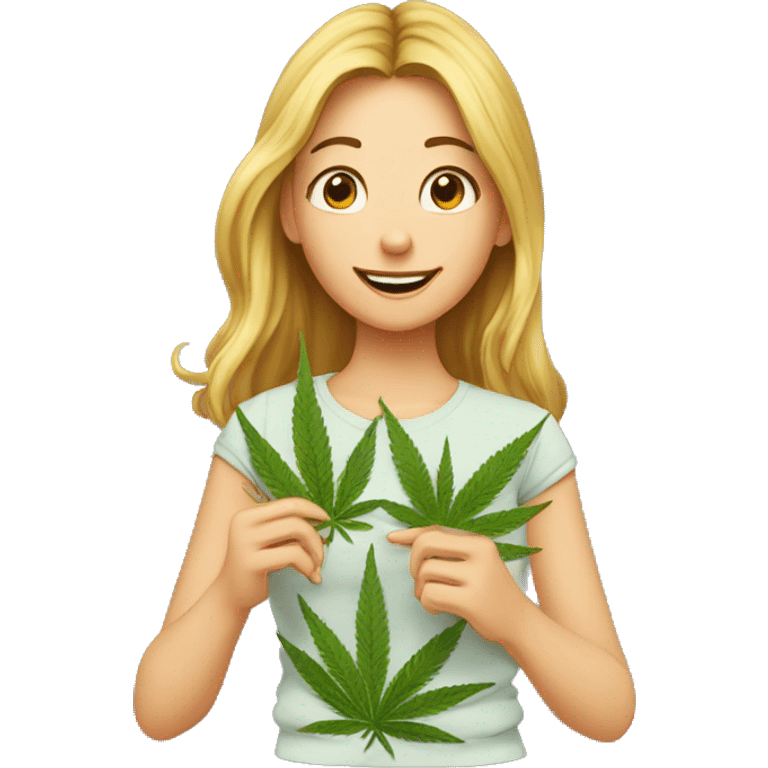 Girl smocking marijuana and saying hello emoji