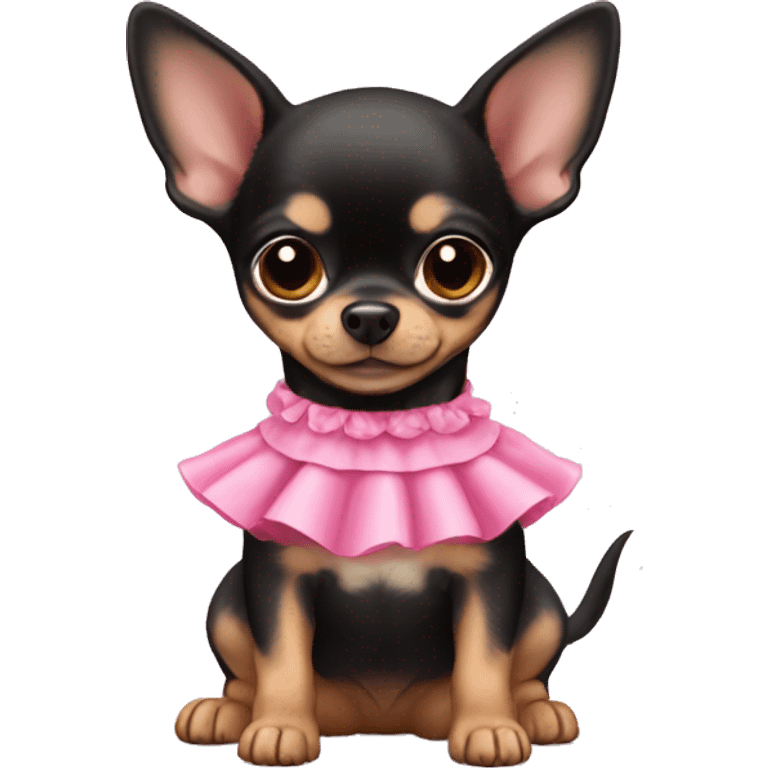 black & tan chihuahua puppy wearing a pink dress emoji