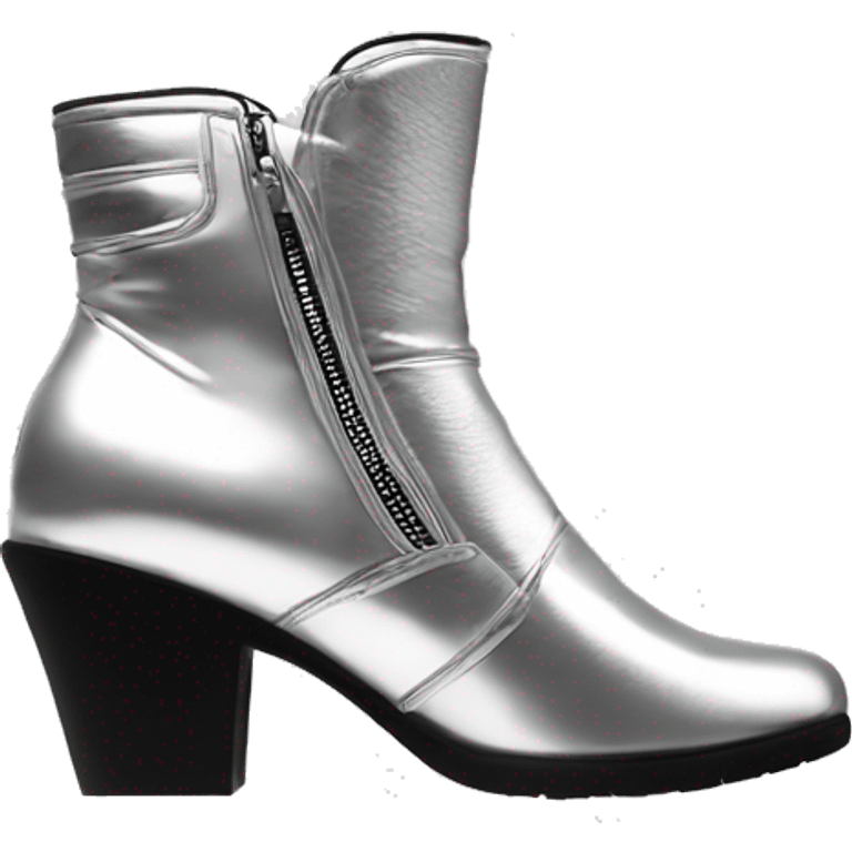 Realistic isolated pair of silver front view silver zip up ankle bootie boots. emoji