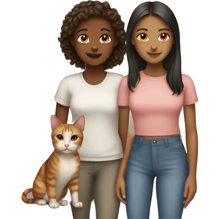 Two girls and two cats emoji