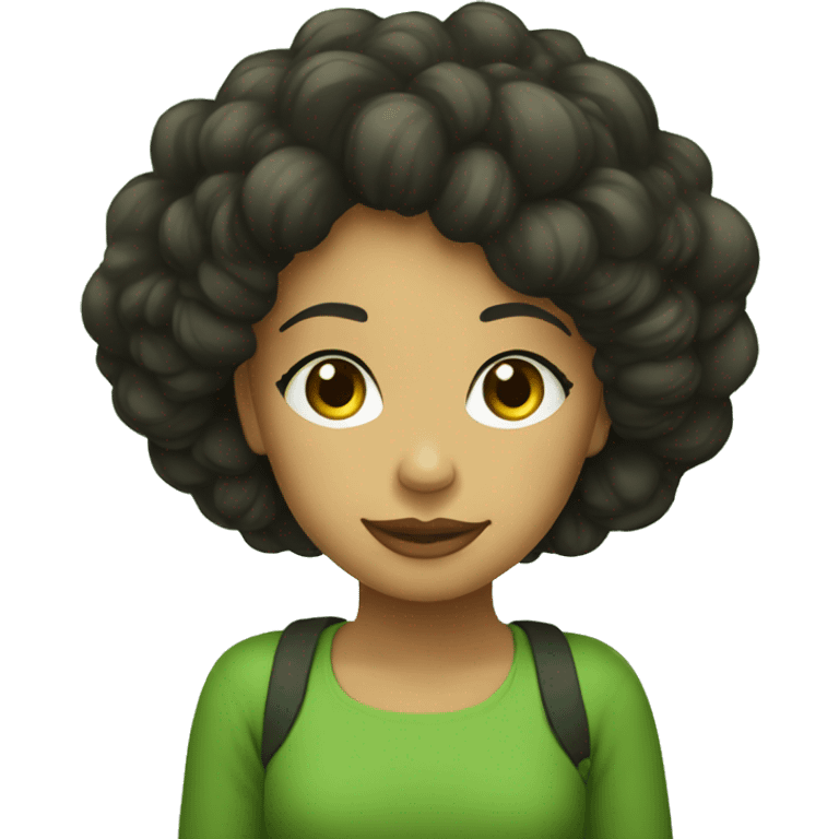 chica pelo negro fotografa vestida de colores verde y beige emoji